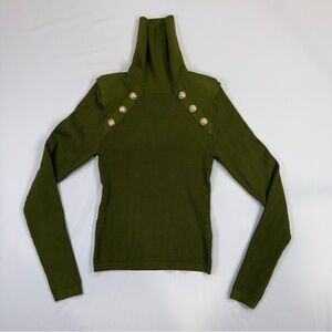 Express Olive Turtleneck Sweater with Gold Buttons